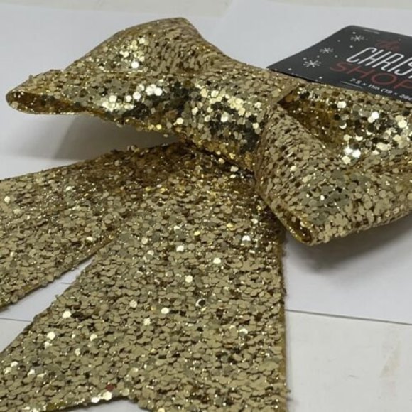 7.5” Gold Christmas Bow Decoration Or Packing The Gift Box Glitter Bow New‎ - Picture 3 of 11